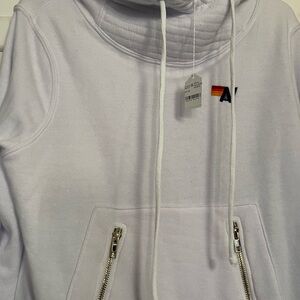 Aviator Nation White Hoodie with Rainbow Detail